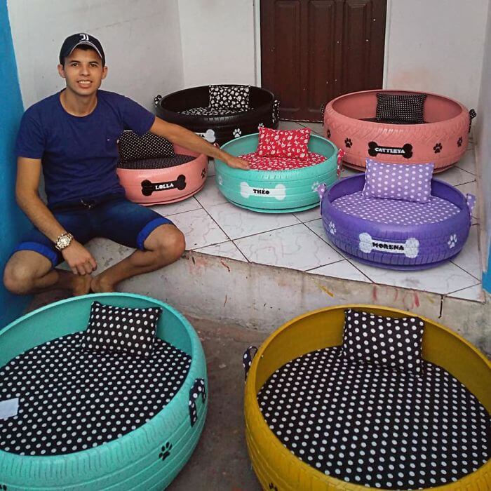 sabiaspalavras.com - Artista brasileiro transforma pneus velhos em adoráveis camas para animais