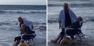 Idosa de 90 anos chora de alegria ao ir à praia pela primeira vez