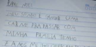 ‘Meu sonho é ganhar uma carne para passar com a minha família’, escreve menino em carta ao Papai Noel