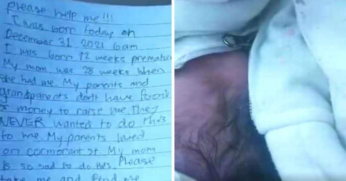 Bebê prematuro é abandonado em uma caixa de papelão na neve com um bilhete comovente da mãe