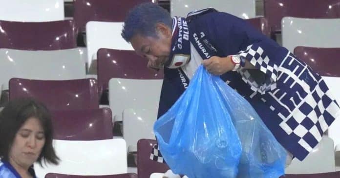 SURPREENDENTE: Torcedores do Japão limpam estádio após jogo de vitória contra a Alemanha