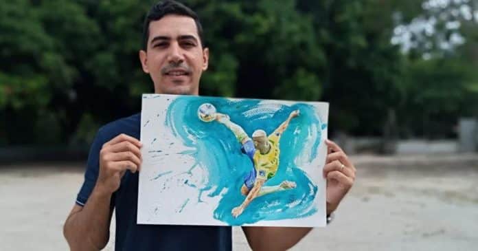 Gol de Richarlison na Copa vira pintura de artista cearense