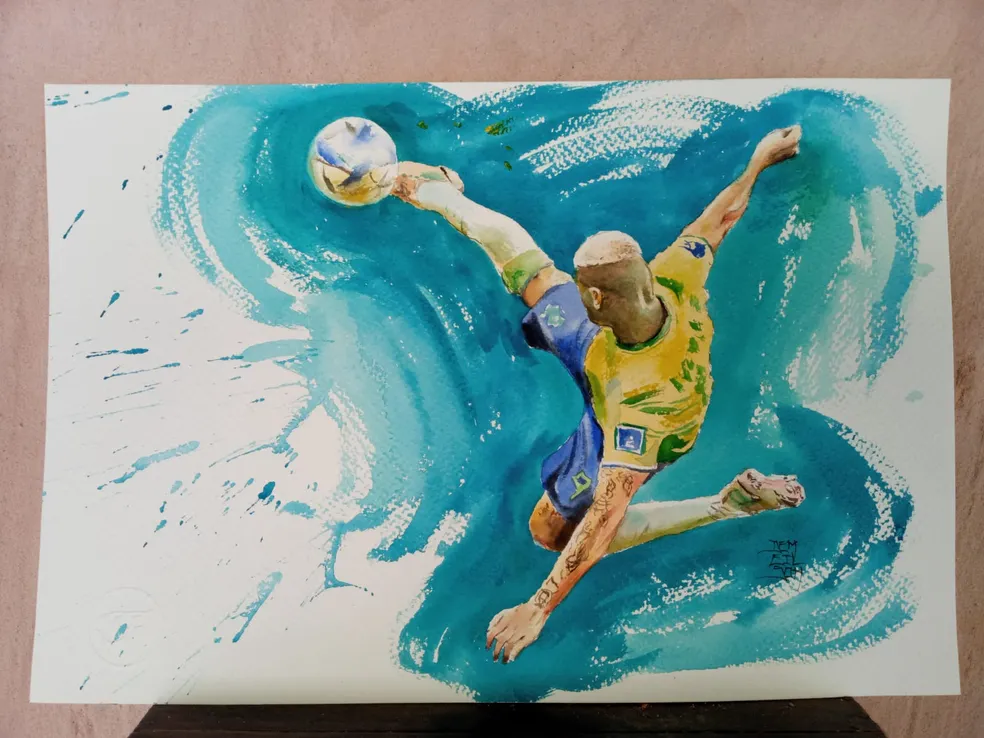 sabiaspalavras.com - Gol de Richarlison na Copa vira pintura de artista cearense