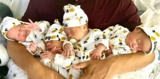 Mãe de quadrigêmeos usa 47 fraldas por dia e tem que pintar unhas para diferenciar os bebês