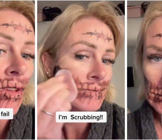 No Halloween, mulher usa tatuagem temporária, mas depois não consegue removê-la
