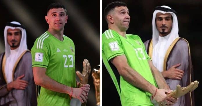 “A cerimônia foi suja”: gesto obsceno de “Dibu” Martínez ao ser premiado melhor goleiro