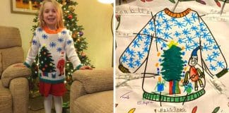 Avó surpreende neta tricotando um suéter de Natal baseado em seu desenho