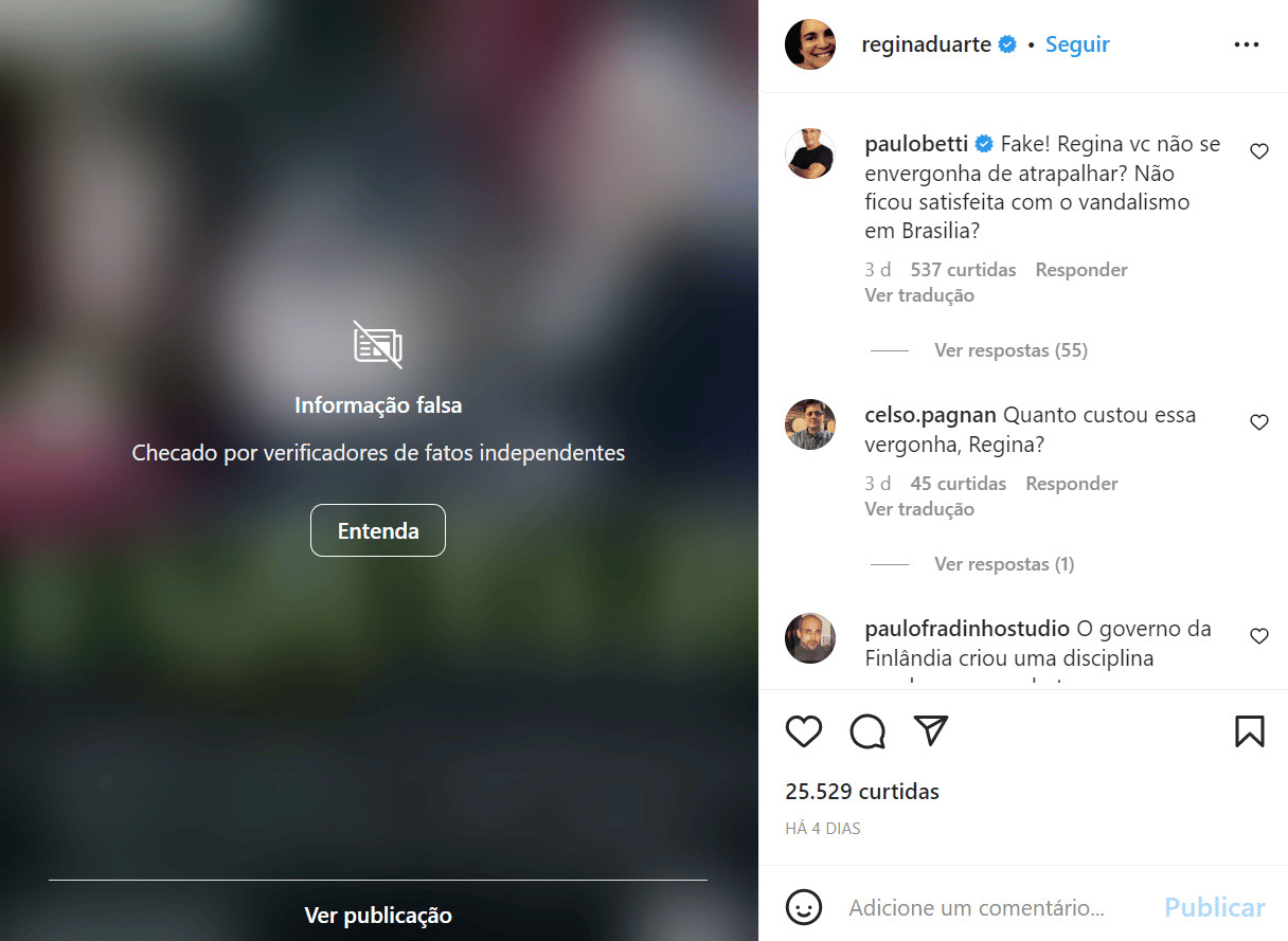 sabiaspalavras.com - Ap&oacute;s Regina Duarte publicar Fake News, Paulo Betti discute com ela em redes sociais