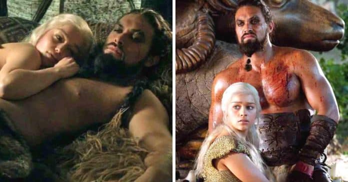 Emilia Clarke confessou que chorou com Jason Momoa antes de fortes cenas em ‘Game of Thrones’