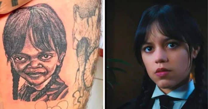 Fã faz tatuagem bizarra de ‘Wandinha’ e viraliza nas redes sociais