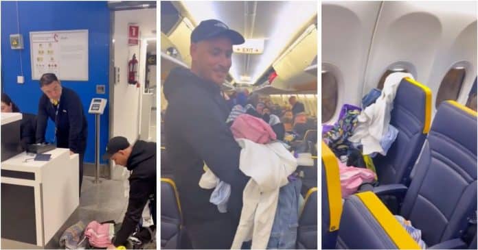 Passageiro recusa pagar taxa de bagagem e leva sua roupas na mão no avião