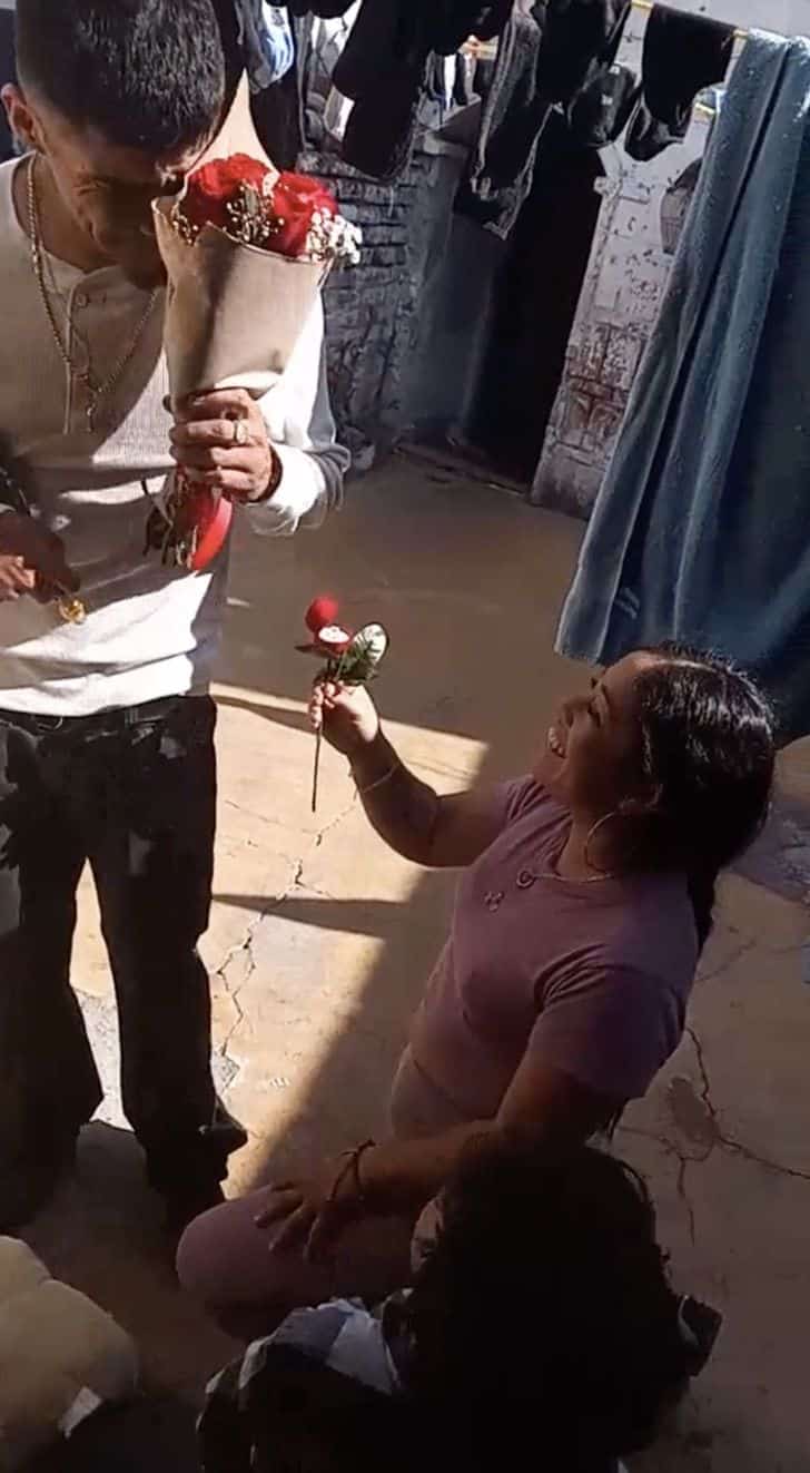 sabiaspalavras.com - Mulher compra rosas e se ajoelha para pedir namorado em casamento: "São novos tempos"