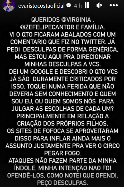 sabiaspalavras.com - Evaristo se envolve em polêmica ao criticar cena da filha de Virginia negando colo da mãe