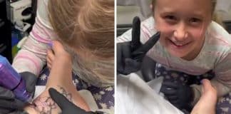 Mãe deixa filha de nove anos tatuar a sua perna para ‘treinar’