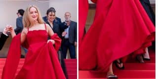 Jennifer Lawrence aparece de chinelos em tapete vermelho e quebra regra do salto alto