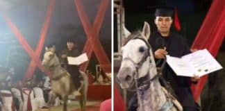 Jovem emociona ao chegar à formatura montado em seu cavalo que o levou à escola todos os dias