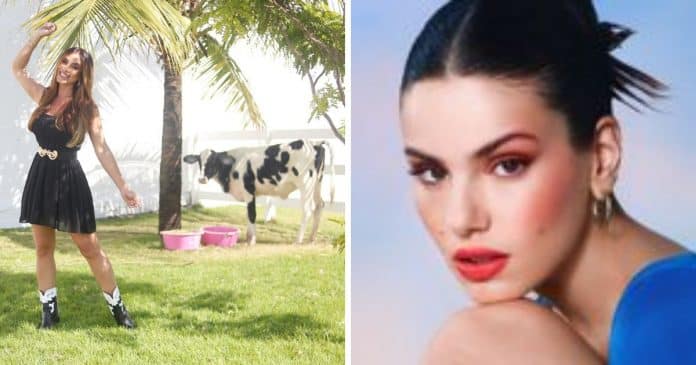 Nicole Bahls batiza vaca de sítio com nome de Camila Queiroz e atriz reage
