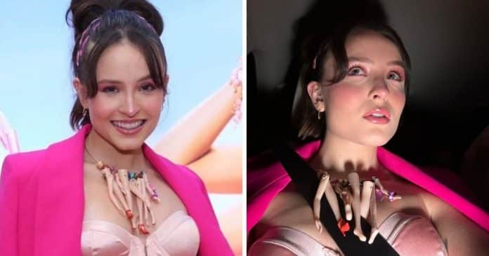 Após ser criticada, Larissa Manoela explica origem de colar com pernas de Barbie que usou em pré estreia do filme