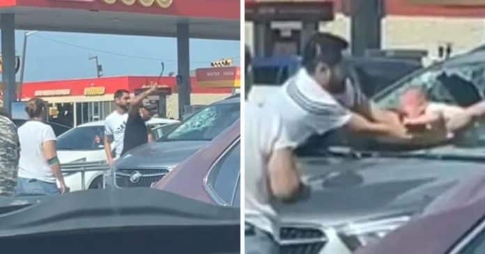 Homem quebra para-brisa em tentativa desesperada de resgatar bebê preso dentro de um carro no calor