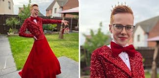 Garoto de 16 anos encanta a web ao revelar que usou smoking de lantejoulas e saia vermelha em baile de formatura