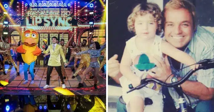Filho de Gugu se emociona no ‘Domingão com Huck’ ao dublar “Pintinho Amarelinho”
