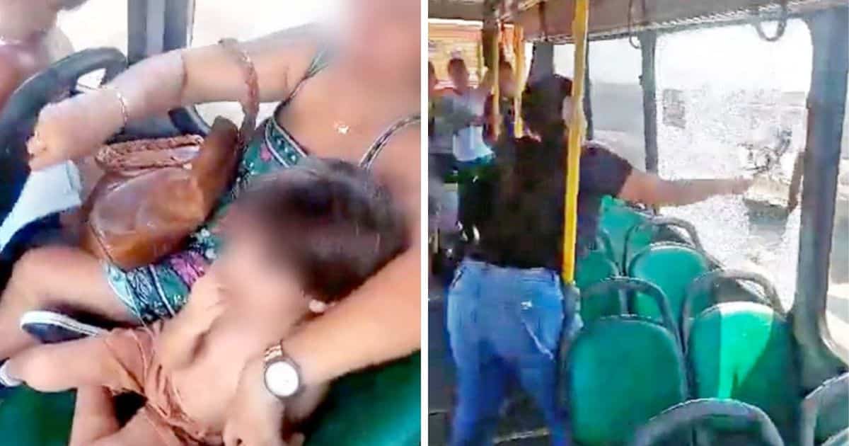 VÍDEO: Mãe quebra janela de ônibus no Rio após filho passar mal com o calor intenso