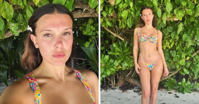 Millie Bobby Brown deslumbra fãs com fotos de biquíni em paraíso tropical