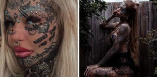 ‘Mulher mais tatuada’ da Austrália compartilha fotos chocantes de antes e depois das mudanças em seu corpo