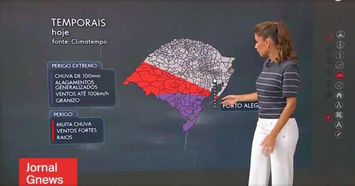 Sul do estado do Rio Grande do Sul recebe alerta de “Perigo Extremo de Tempestades”