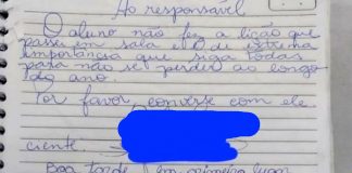 Professora recebe resposta chocante após enviar bilhete cobrando pais por tarefas do filho