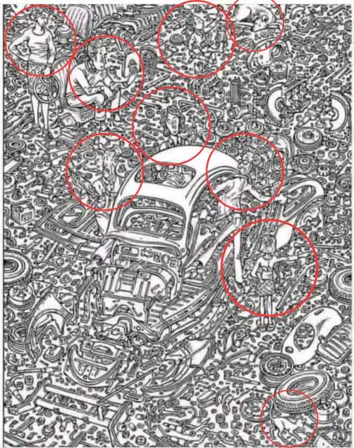 sabiaspalavras.com - Quebra-Cabe&ccedil;a Visual: Se voc&ecirc; achar 7 pessoas, um cachorro e um gato, sua vis&atilde;o &eacute; de Raio X!