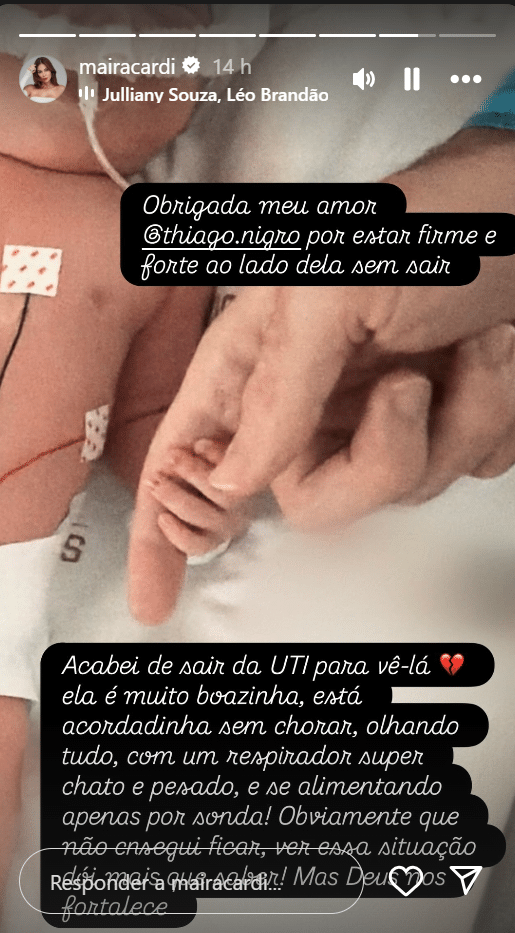 Maíra Cardi preocupa fãs ao anunciar que filha recém-nascida está na UTI: “Ver dói” sabiaspalavras.com - Maíra Cardi preocupa fãs ao anunciar que filha recém-nascida está na UTI: “Ver dói”