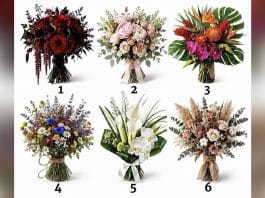 Seis buquês numerados em estilos e cores diferentes, com laterais desfocadas.
