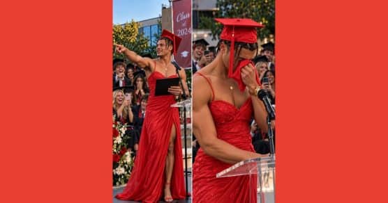 Meu filho usou o vestido vermelho da irmã na formatura — então o diretor revelou a última carta dela