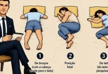 Ilustração com três posições para dormir, numeradas de 1 a 3, e uma figura masculina com bloco de notas à esquerda.