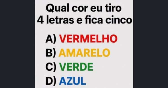 Qual cor você precisa tirar 4 letras para que sobre o número cinco? Poucos acertam esse desafio intrigante!
